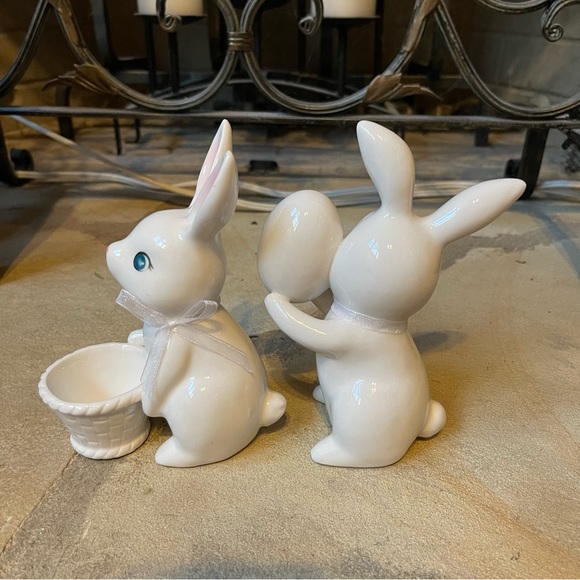 Easter and Spring White Ceramic Bunny Decor Set of Two - Picture 4 of 7